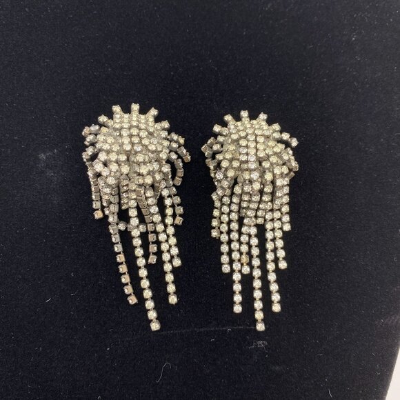 VTG icing starburst dangle rhinestone clip on earrings cocktail sparkle - Picture 1 of 6